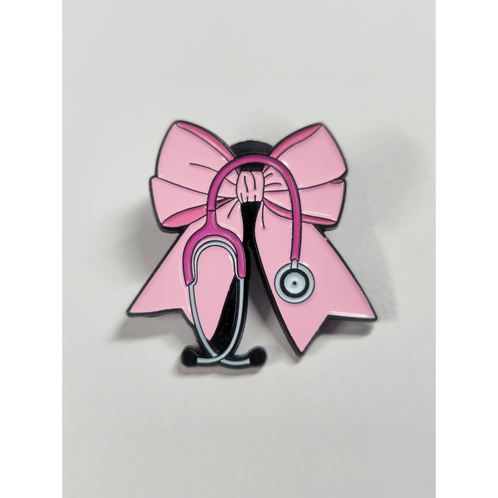 Pink Bow Stethoscope Enamel Pin Medical Nurse Doctor Lapel Accessory
